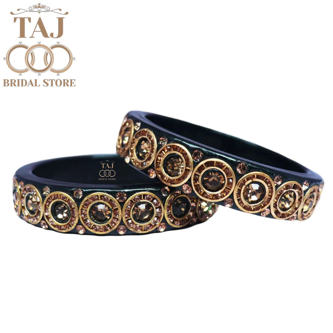 Elegant Lac Kada Bangles with Stunning Stones (Set of 2)