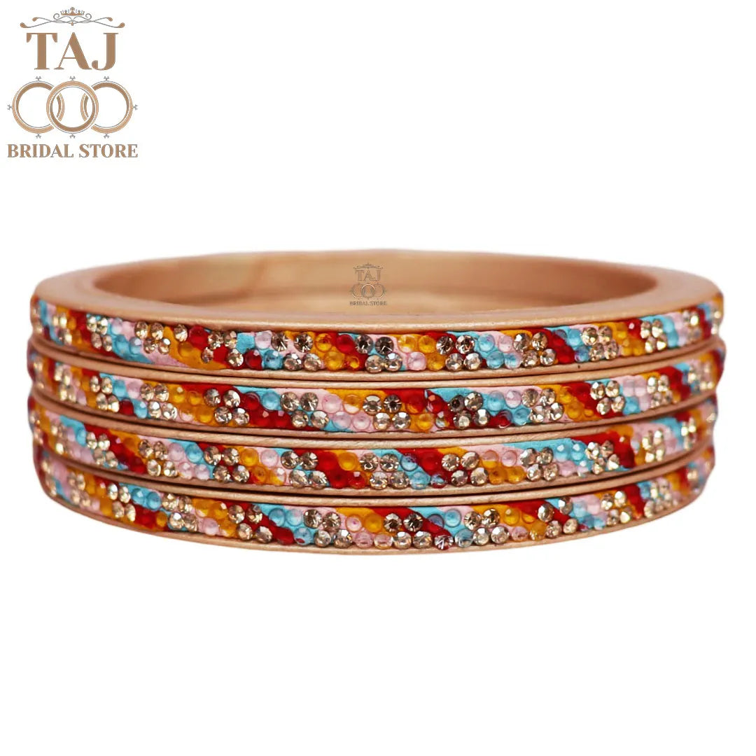 Designer Lac Bangles Set in Latest Traditional Rhinestones Design