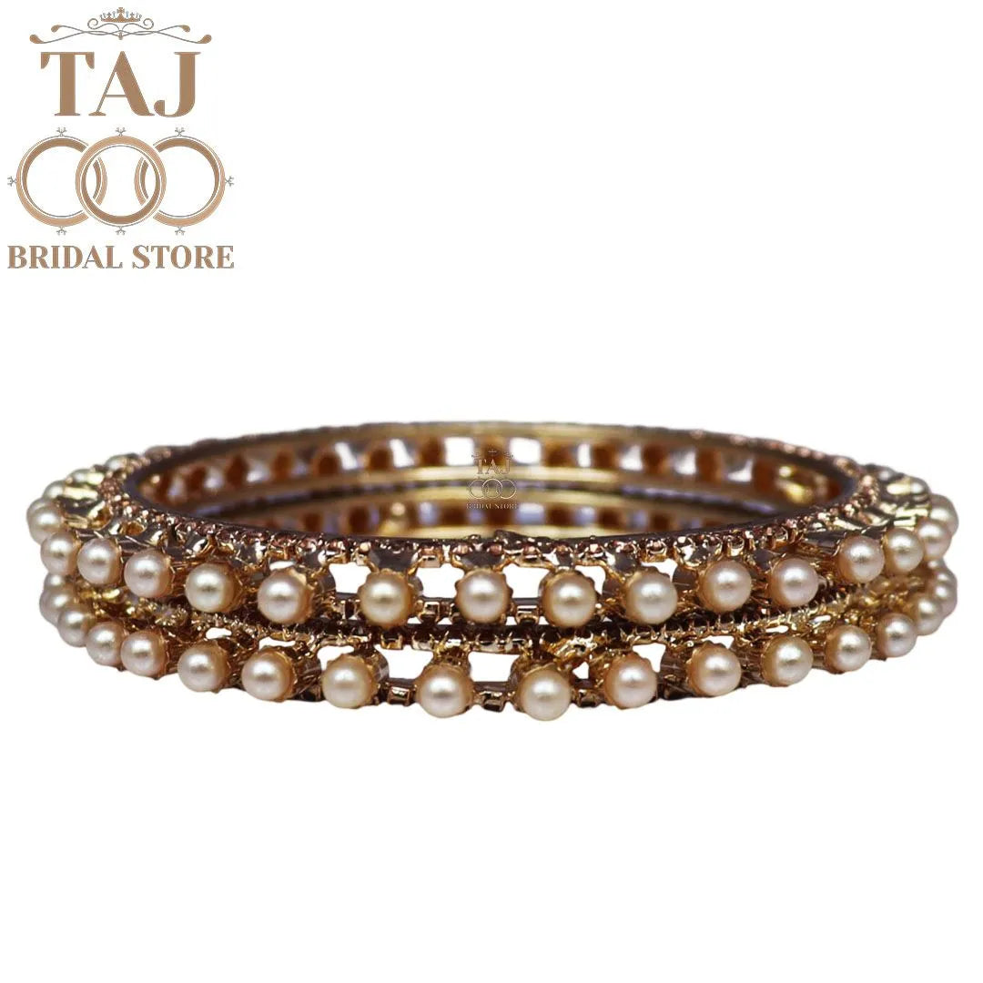 Elegant Pearl and Rhinestone Bangles for Weddings (Set of 2) – Taj ...
