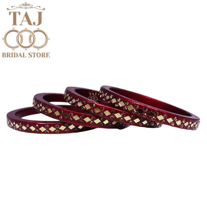 Rajasthani Lac Bangles with Mirror and Stone Embellishments (Set of 4)