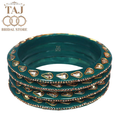 Festive Lac Bangle Set with Kundan and Rhinestones Designs