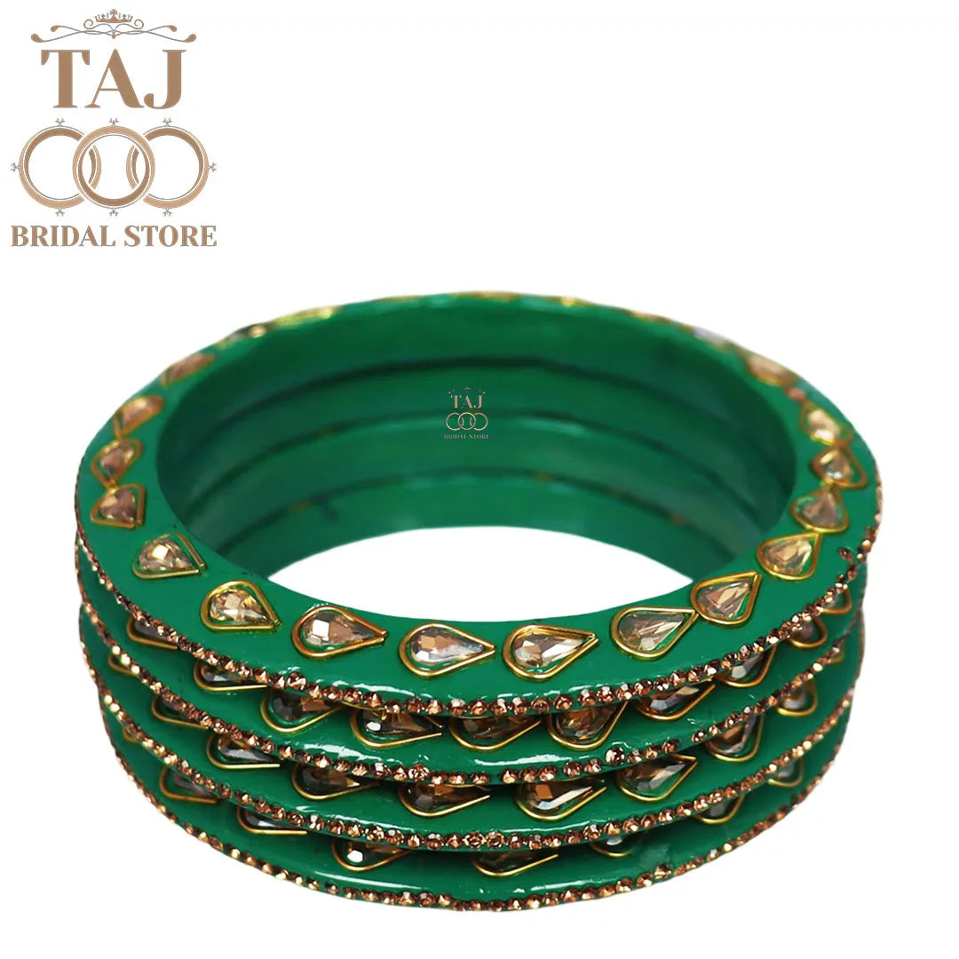 Festive Lac Bangle Set with Kundan and Rhinestones Designs