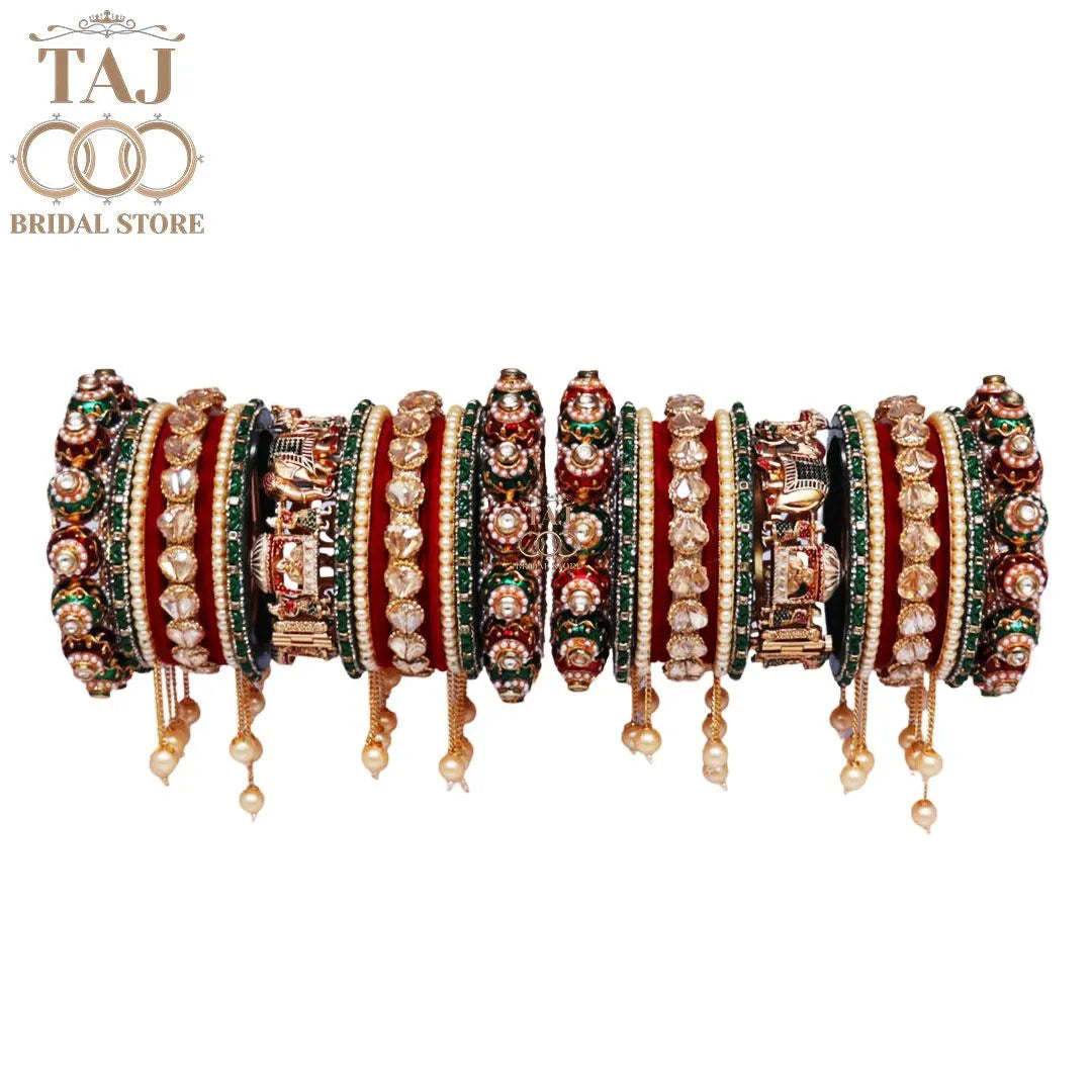 Premium Rajwadi Wedding Bangles Set with New Elephant & Doli Motifs