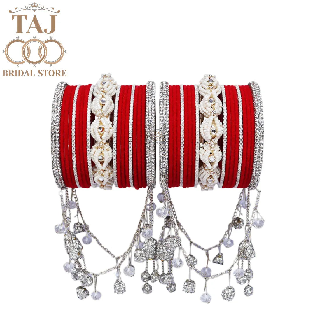 Karwa Chauth Special Bangle Set with Silver Tassels & Stones