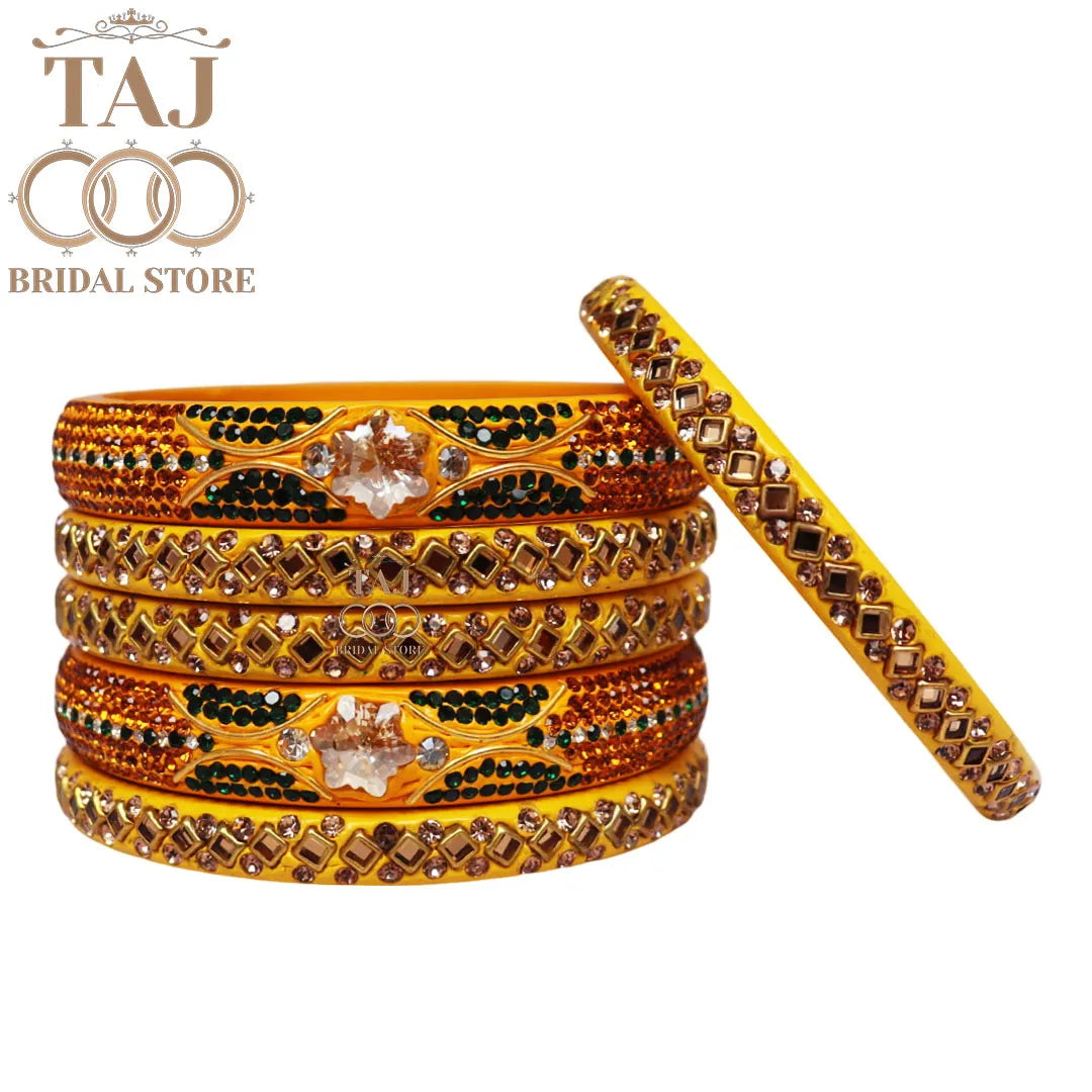 Handmade Lac Bangles with Best Kundan and Rhinestons Design (Set of 6)