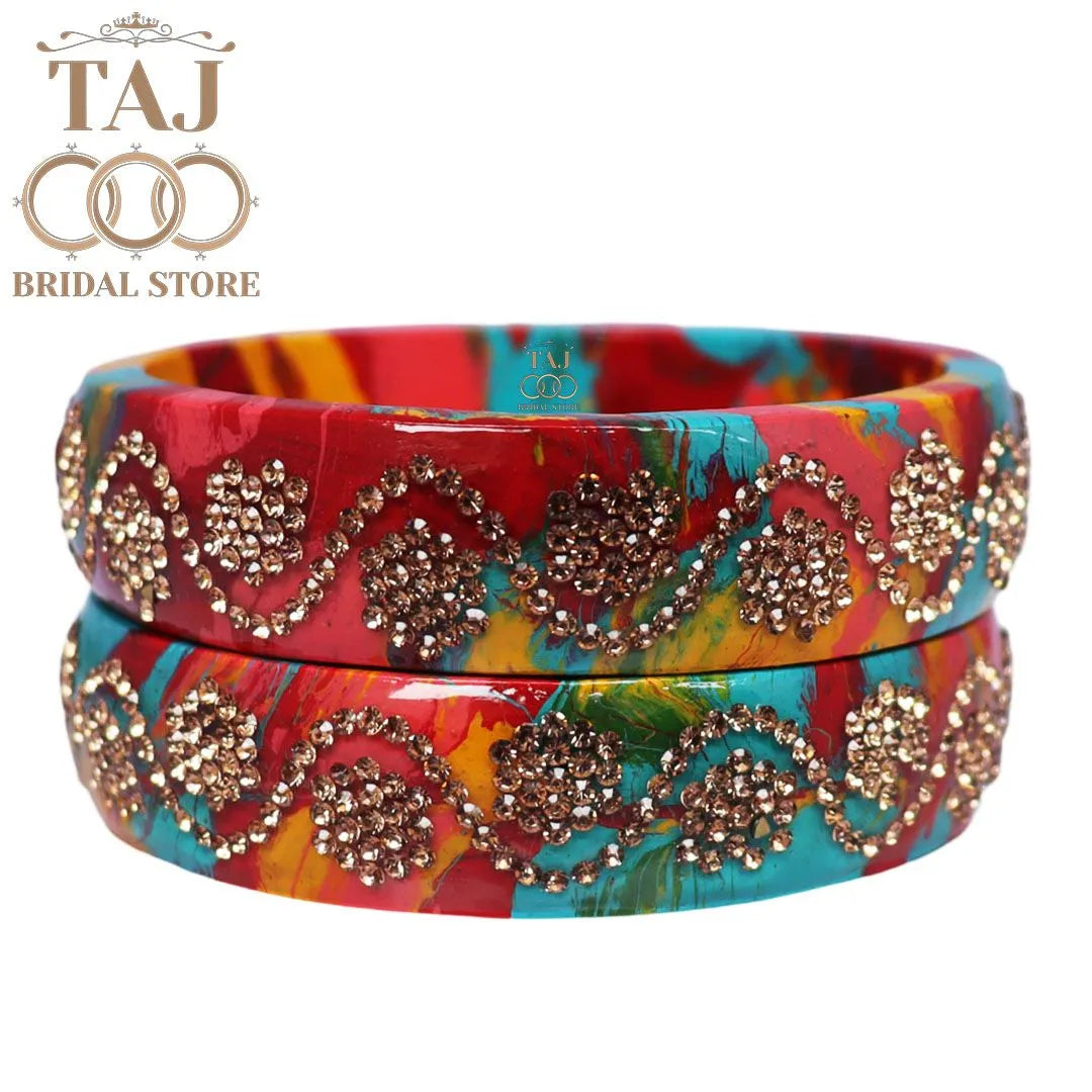 Colorful Lac Kada Bangles for Women (Set of 2)