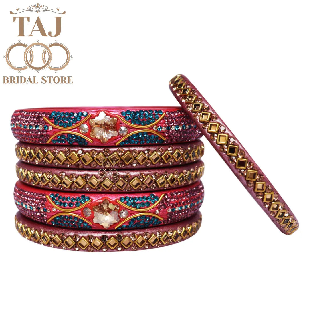 Handmade Lac Bangles with Best Kundan and Rhinestons Design (Set of 6)