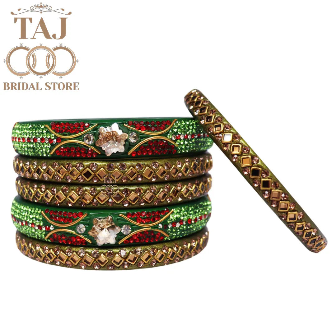 Handmade Lac Bangles with Best Kundan and Rhinestons Design (Set of 6)