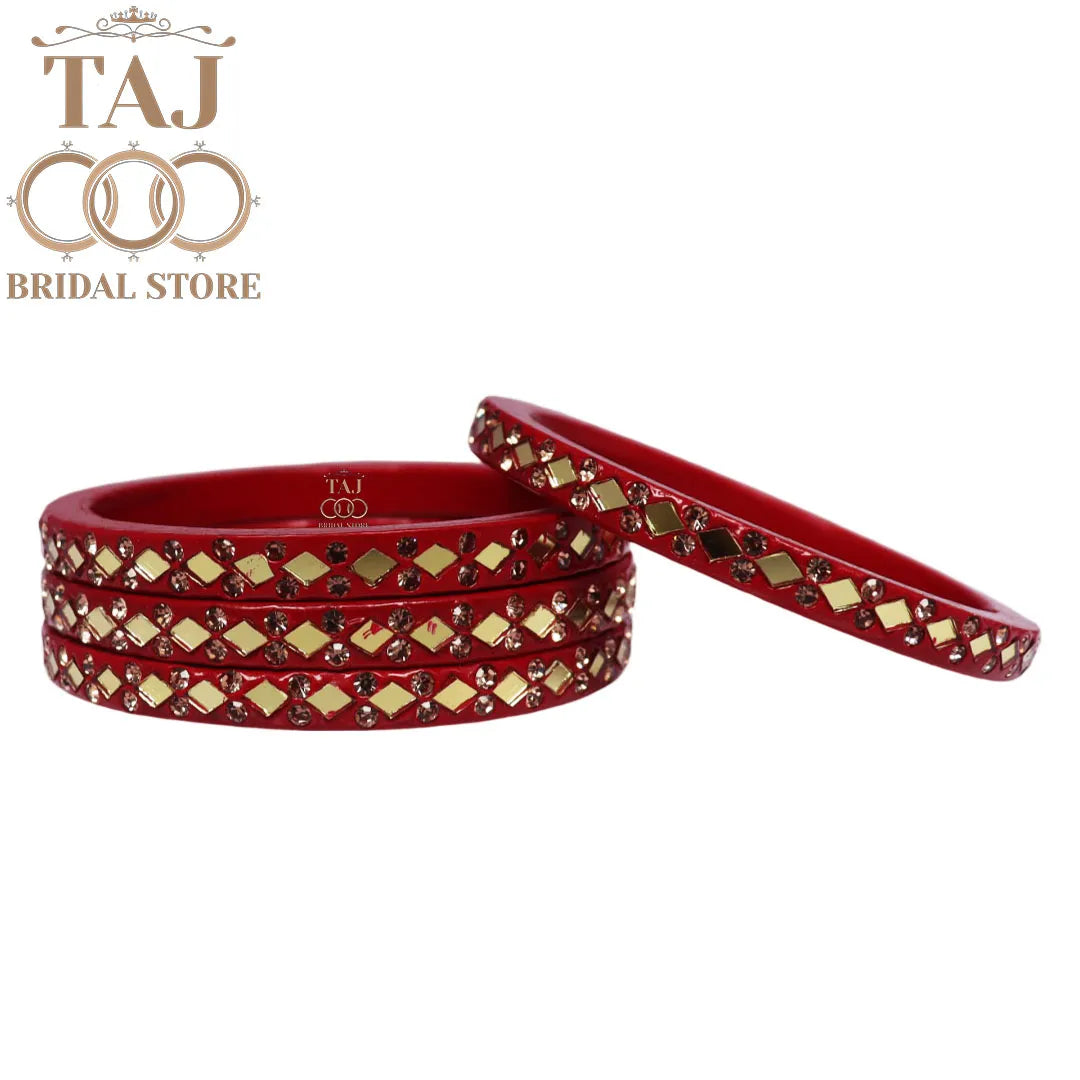 Rajasthani Lac Bangles with Mirror and Stone Embellishments (Set of 4)