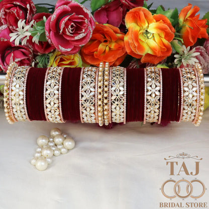 Punjabi Wedding Bangles Set With Beautiful Mirror Work Kada