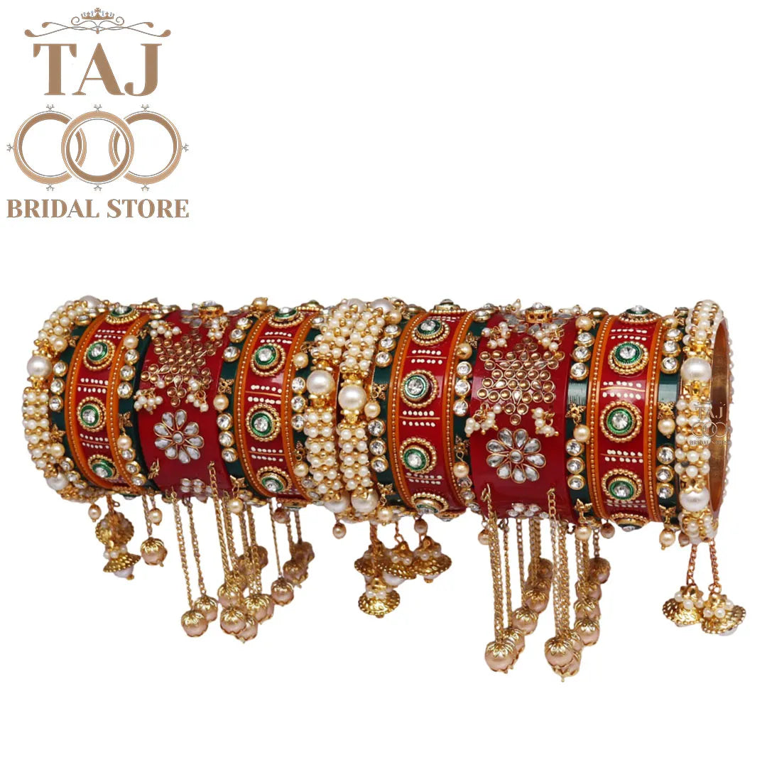 Rajasthani Traditional Bridal Chura Set With Beautiful Kundan and Latkan Design Kada