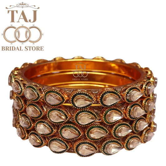 Kundan Rajwadi Metal Kada Set With Beautiful Kundan Design (Set of 4)