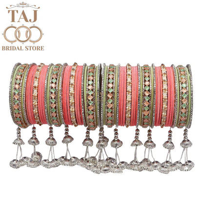 Multicolor Bridal Bangles Set with Hanging Tassels