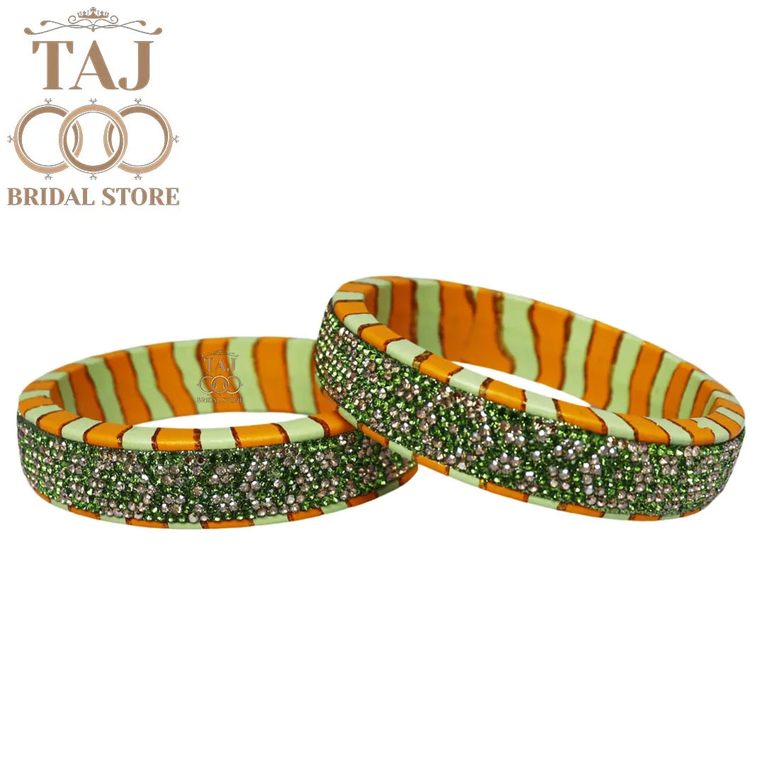 Lac Rajasthani Kada Bangles in Latest Rhinestons Design (Set of 2)