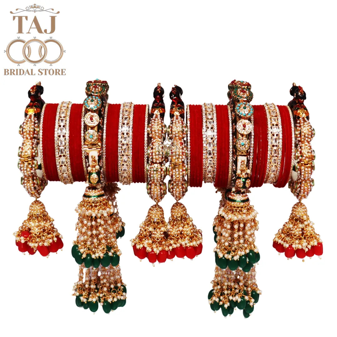 Premium Bridal Bangles Set with Beautiful Peacock and Hanging Design