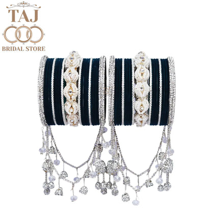 Karwa Chauth Special Bangle Set with Silver Tassels & Stones