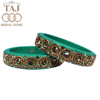 Elegant Lac Kada Bangles with Stunning Stones (Set of 2)