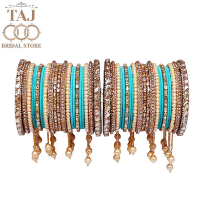 Wedding Bangle Set in Kundan and Pearl Design with Charming Latkan