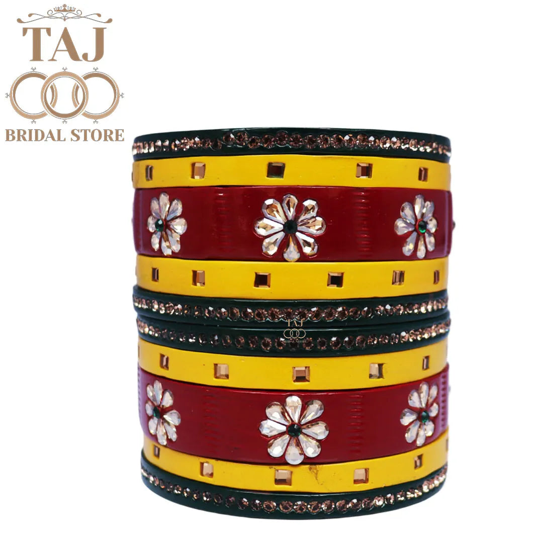 Traditional Rajasthani Bangle Set with Kundan and Rhinestones