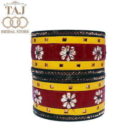 Traditional Rajasthani Bangle Set with Kundan and Rhinestones