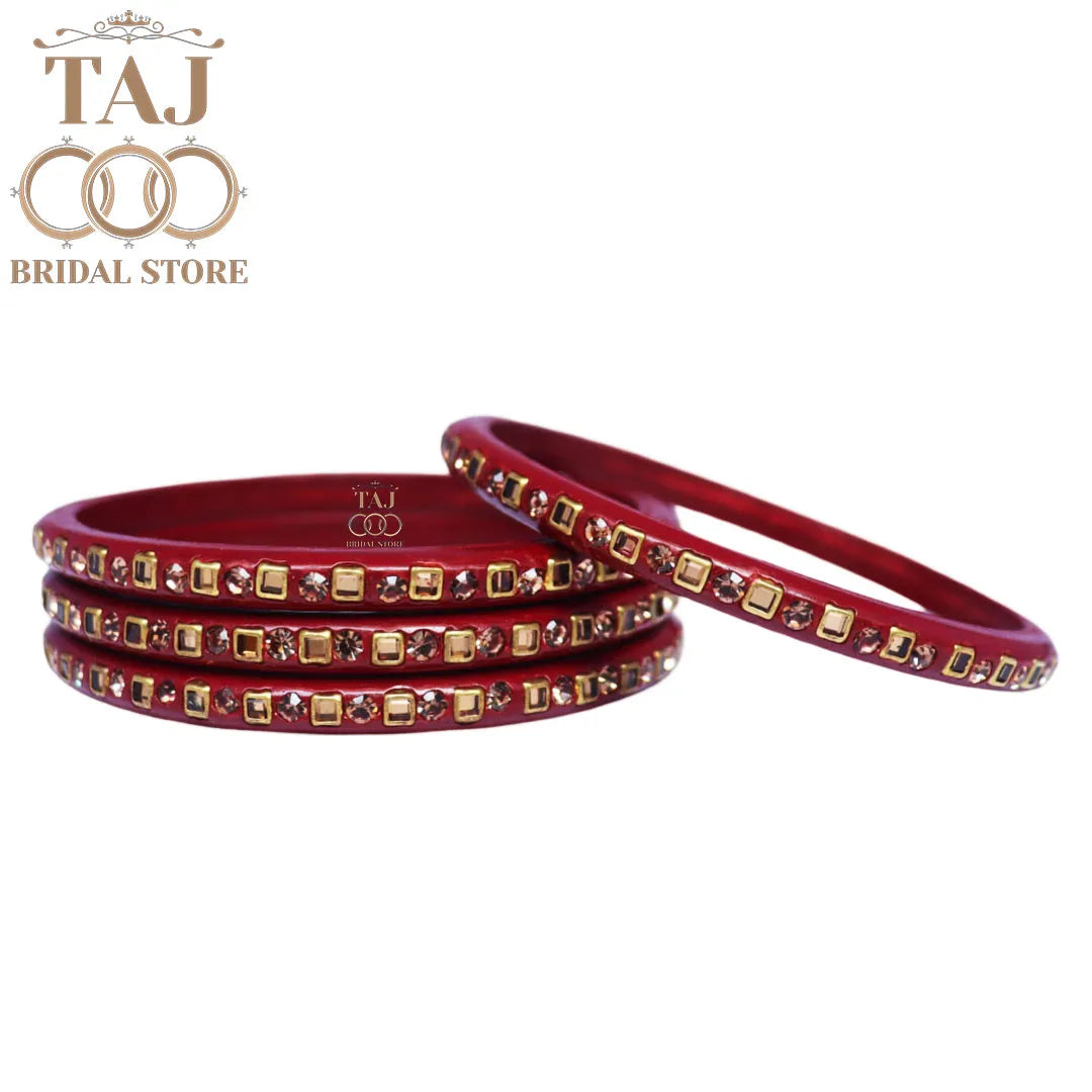 Vibrant Lac Bangle Set with Kundan and Rhinestones (Set of 4)