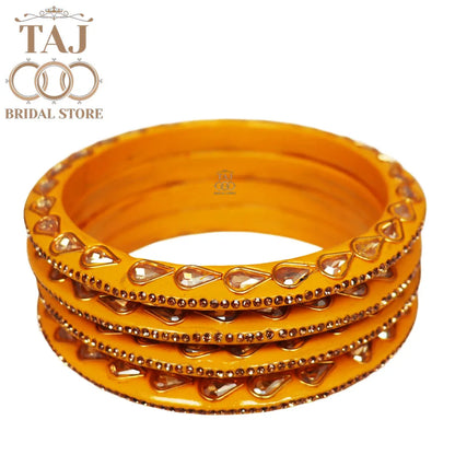 Festive Lac Bangle Set with Kundan and Rhinestones Designs