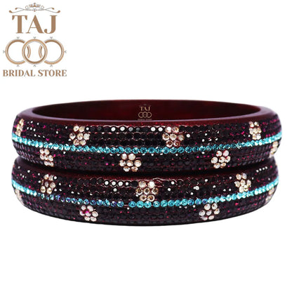 Elegant Lac Kada Bangles with Rhinestone Flowers (Set of 2)