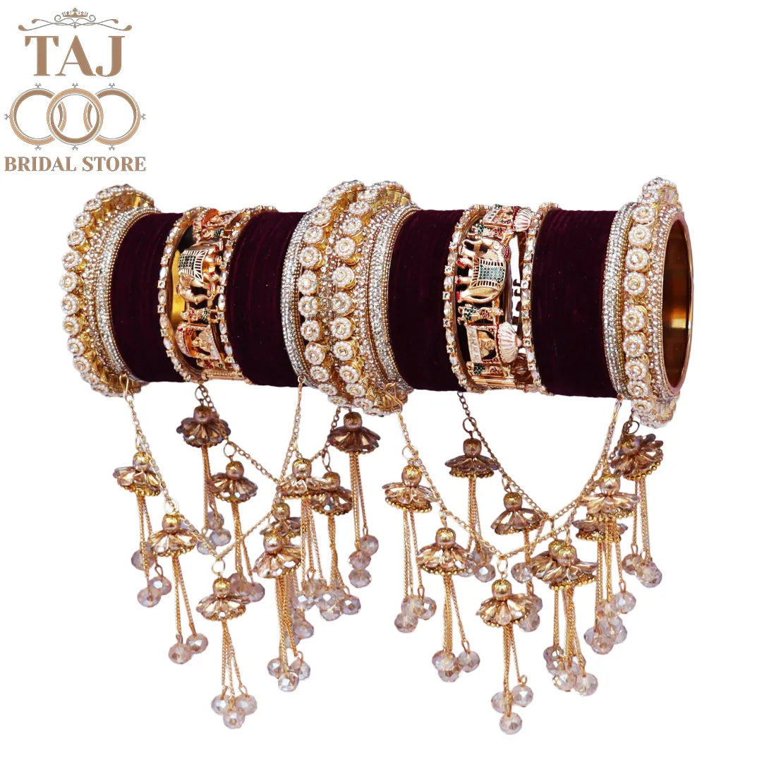 Rajwadi Wedding Bangle Set with Doli-Elephant and Twinkling Latkan