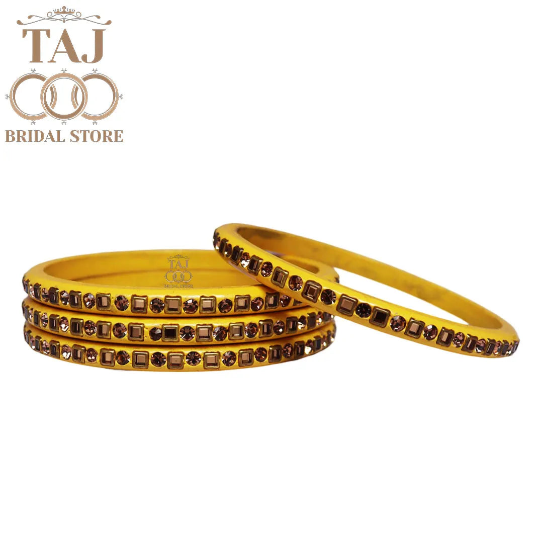 Vibrant Lac Bangle Set with Kundan and Rhinestones (Set of 4)