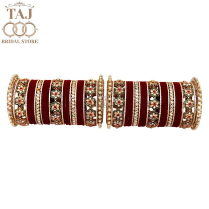 Rajasthani Wedding Bangles Set with Beautiful Kundan Flowers Design