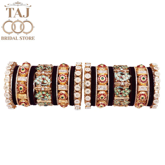 Traditional Bridal Bangle Set with Peacock Motifs