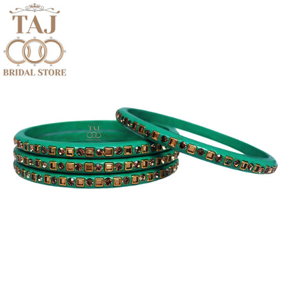 Vibrant Lac Bangle Set with Kundan and Rhinestones (Set of 4)