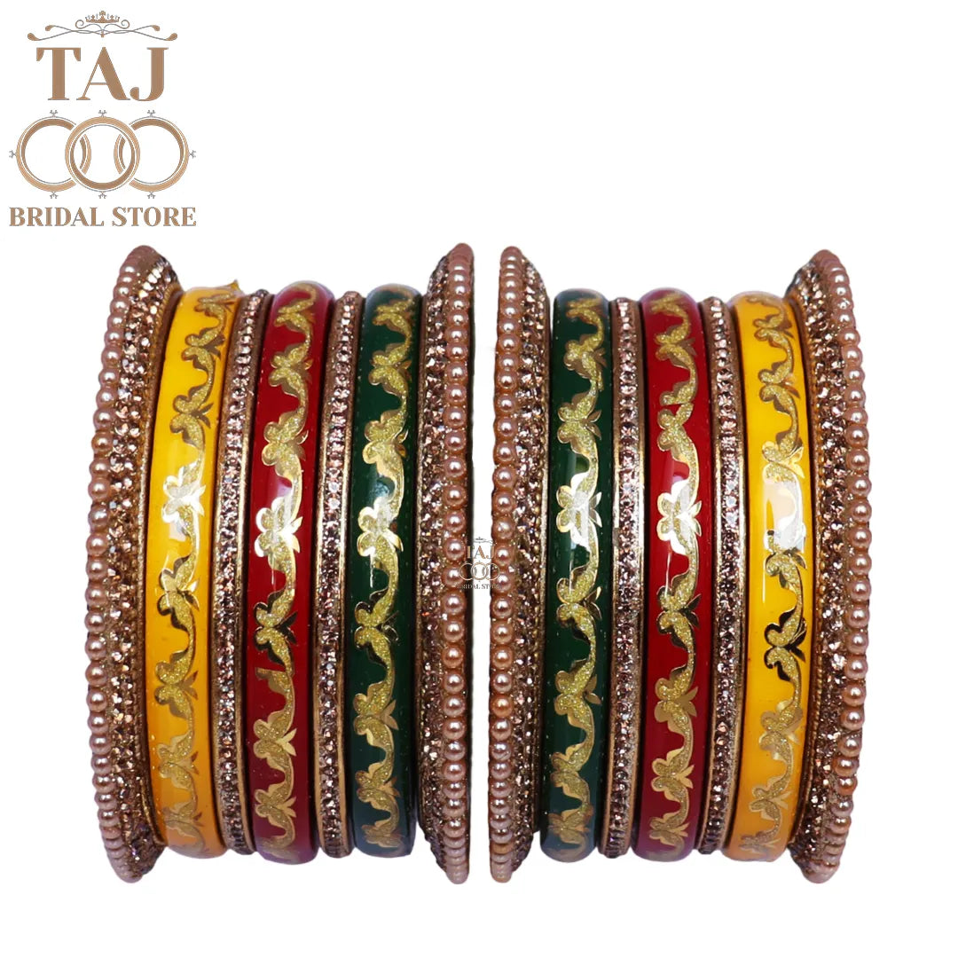 Handmade Traditional Lac Bangles Set in New Artwork Design