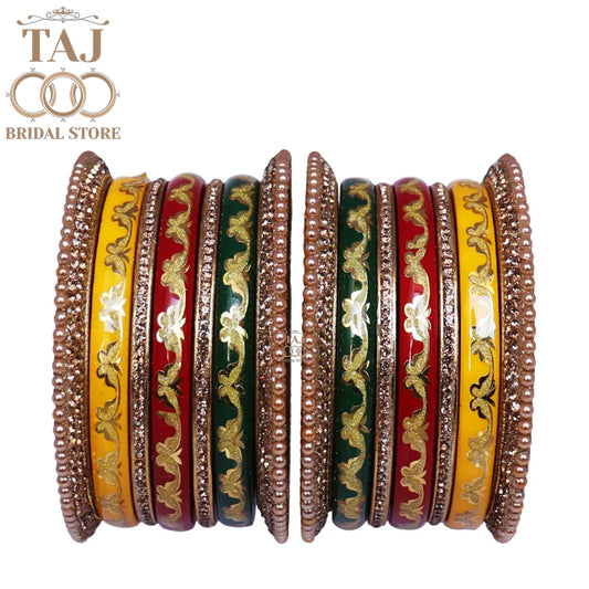 Handmade Traditional Lac Bangles Set in New Artwork Design