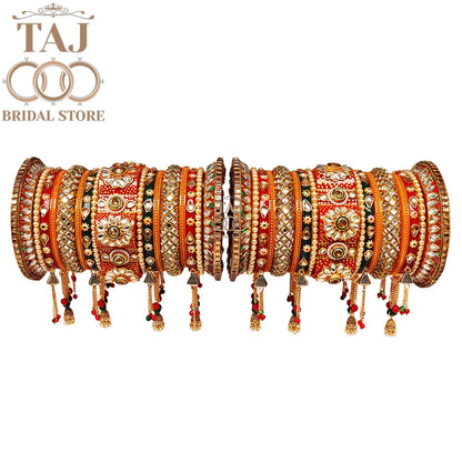 Rajasthani Kundan Wedding Bangles Set With Best Flower And Chain Latkan Design