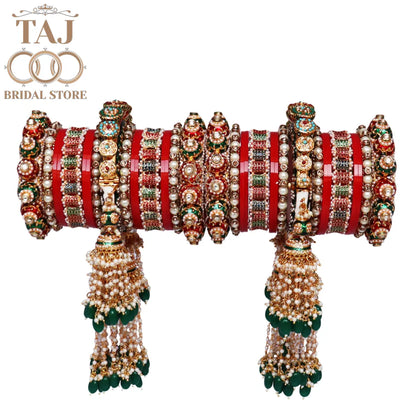 Luxurious Rajasthani Bridal Bangles Set with Beautiful Heavy Latkan