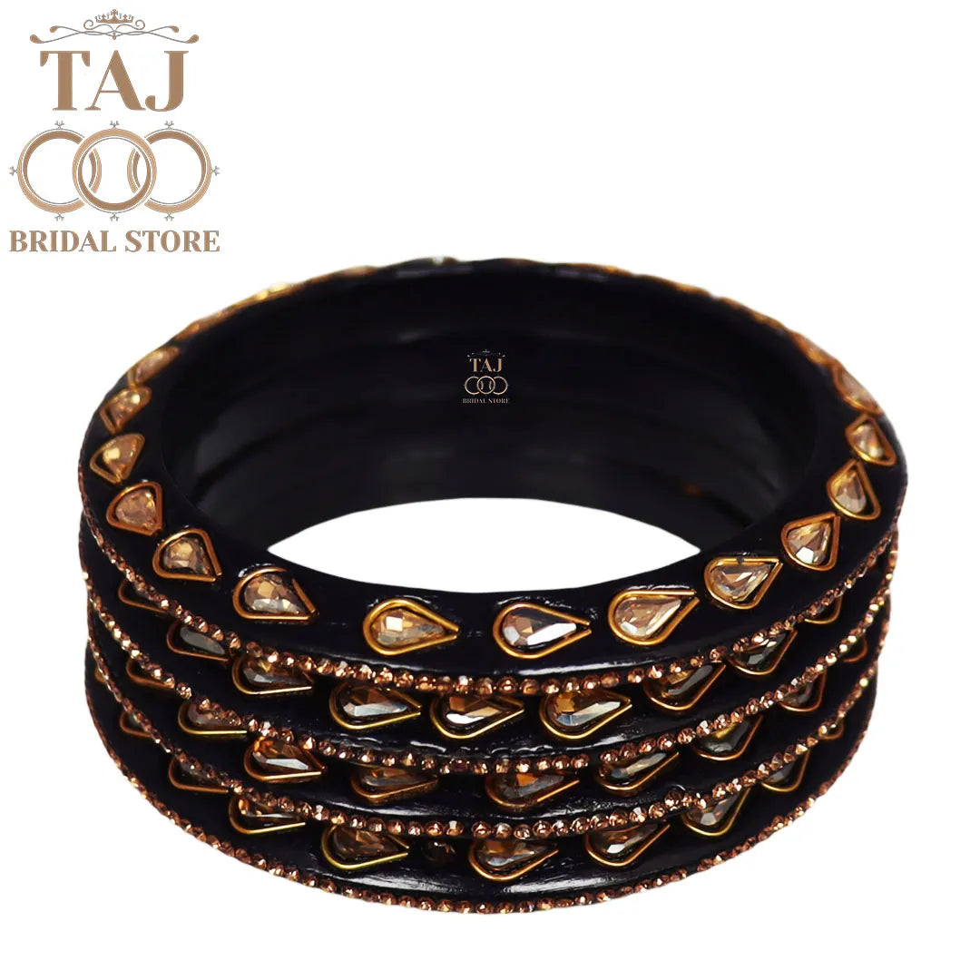 Festive Lac Bangle Set with Kundan and Rhinestones Designs