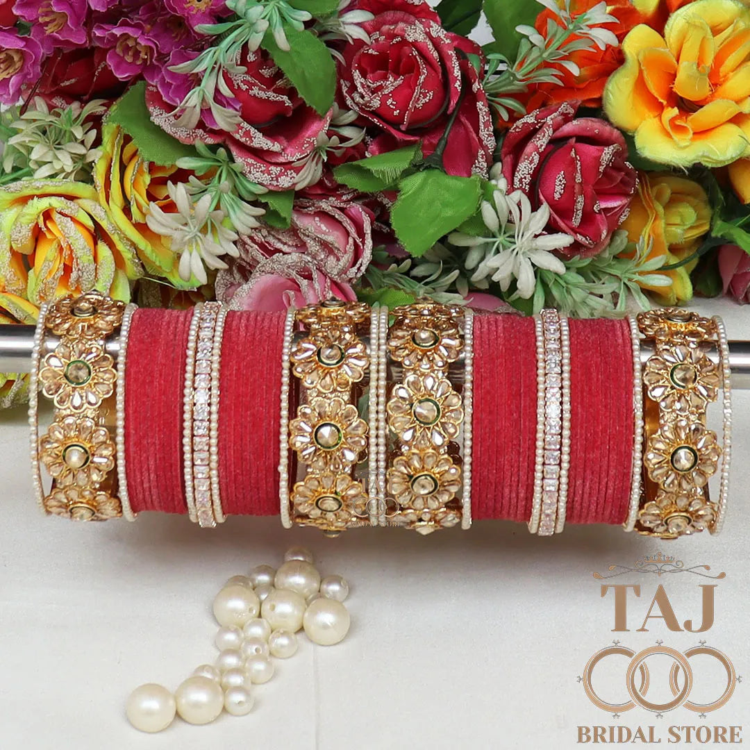 Designer Bridal Bangles Set With Beautiful Latest Flower Design Kada