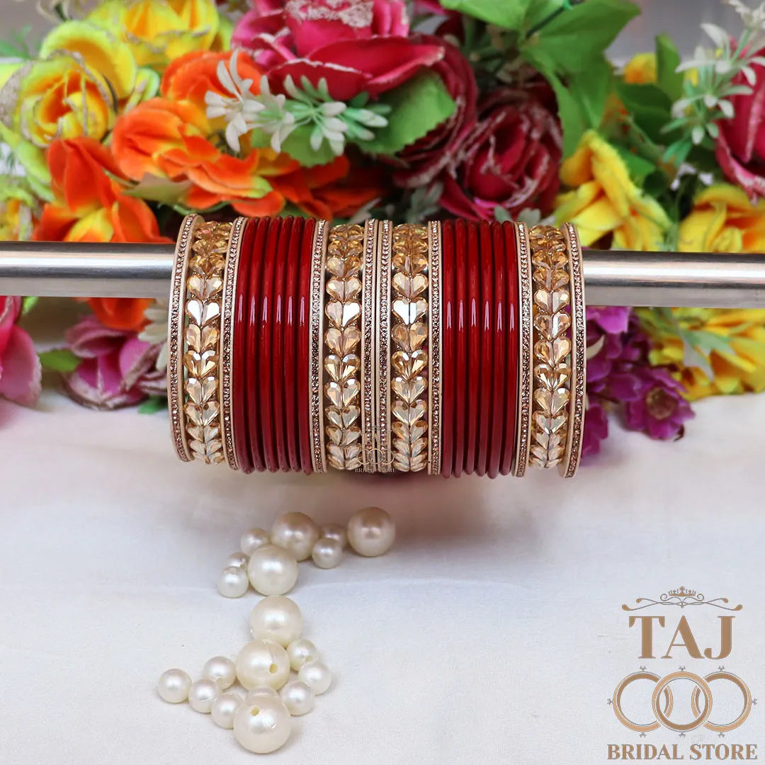 Lac Semi Bridal Bangles Set With Beautiful Kundan Design Kada