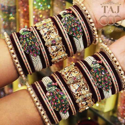 Rajwadi Wedding Chura Set With Beautiful Rainbow Colour Peacock Kada