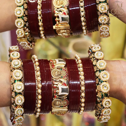 Heavy Design Bridal Bangles Set With Beautiful Bangadi and Elephant Design Kada