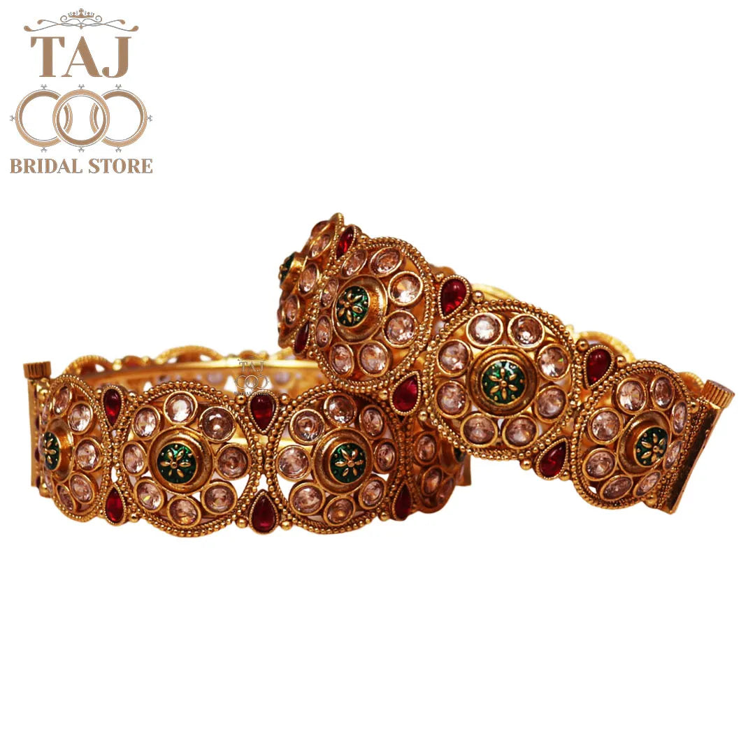 Premium Rajwadi Traditional Metal Kada Pair With Latest Kundan Design