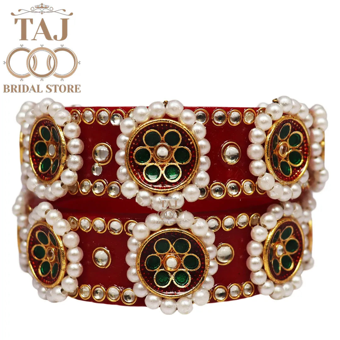 Regal Rajwadi Kada Set with Kundan and Pearl Accents (Set of 2)