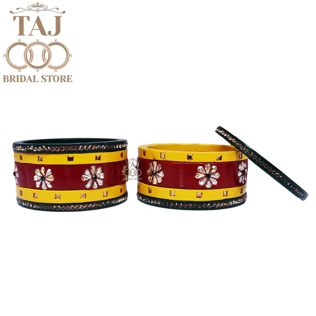 Traditional Rajasthani Bangle Set with Kundan and Rhinestones