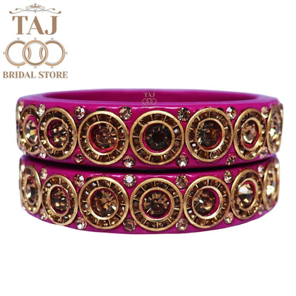 Elegant Lac Kada Bangles with Stunning Stones (Set of 2)