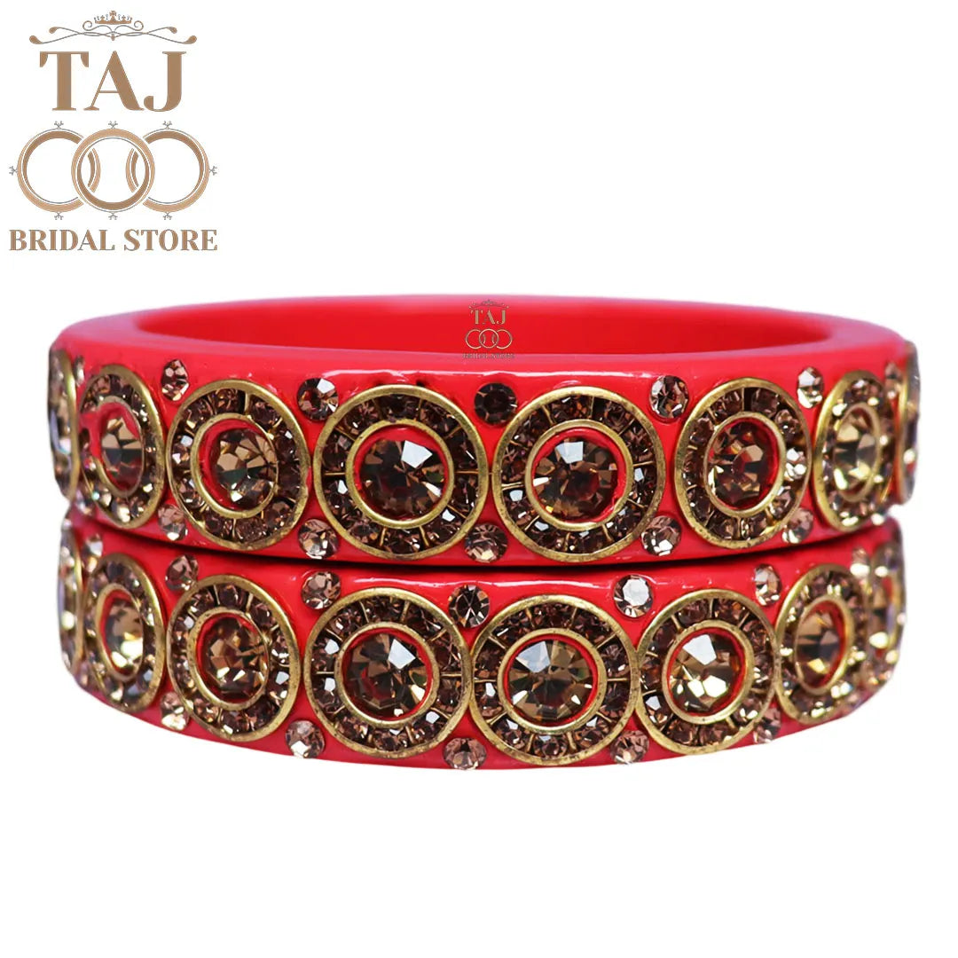 Elegant Lac Kada Bangles with Stunning Stones (Set of 2)