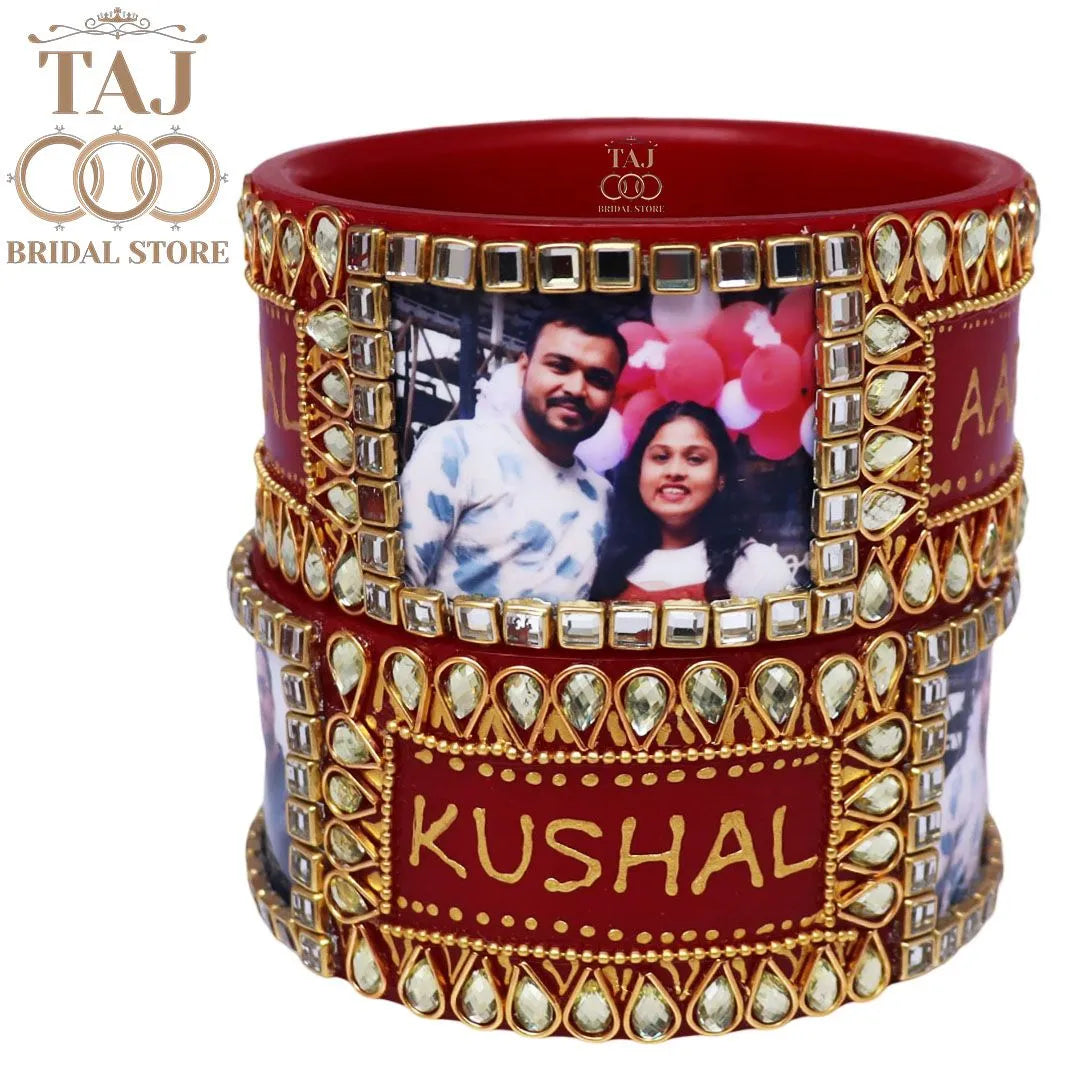 Couple Name and Photo Bangles Set