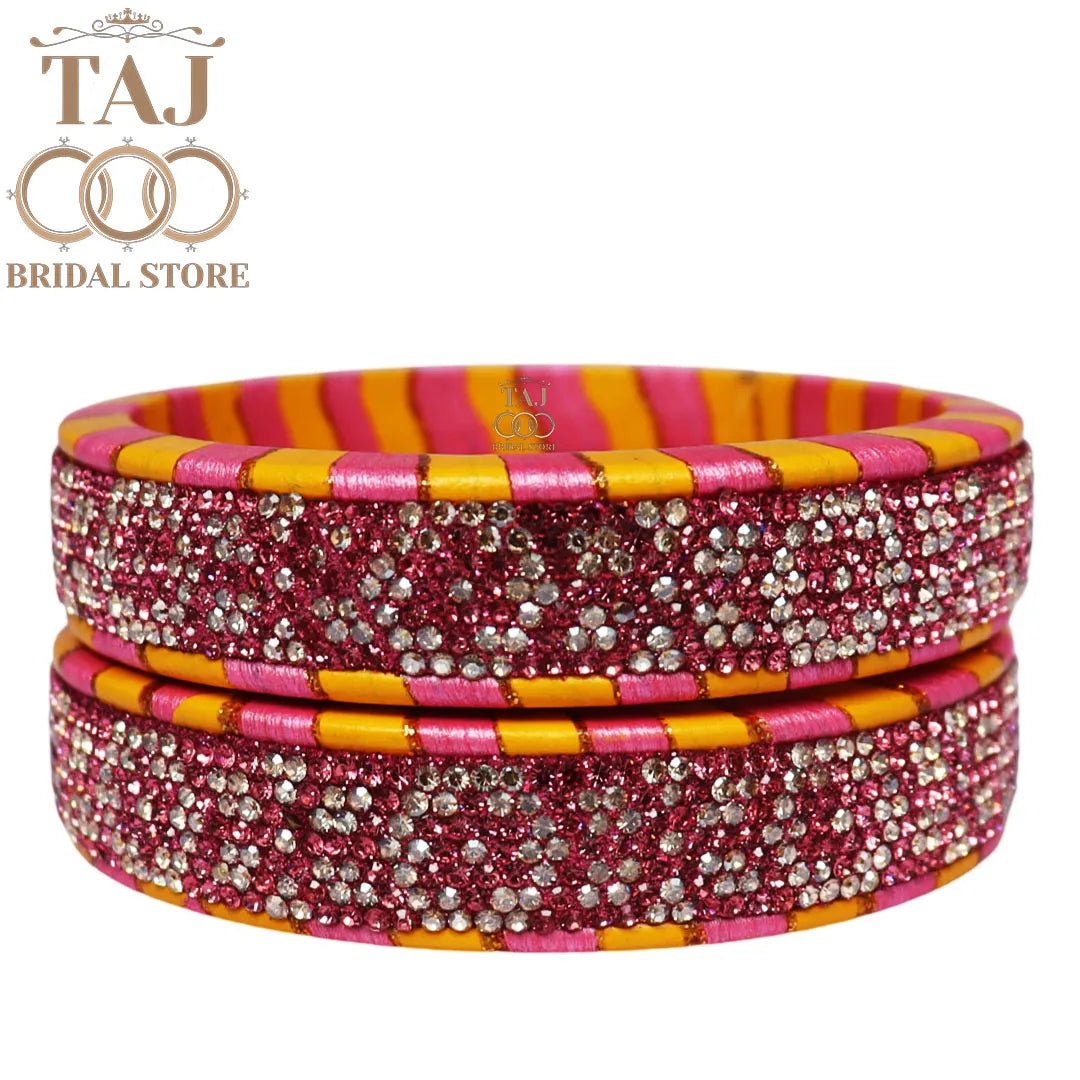 Lac Rajasthani Kada Bangles in Latest Rhinestons Design (Set of 2)