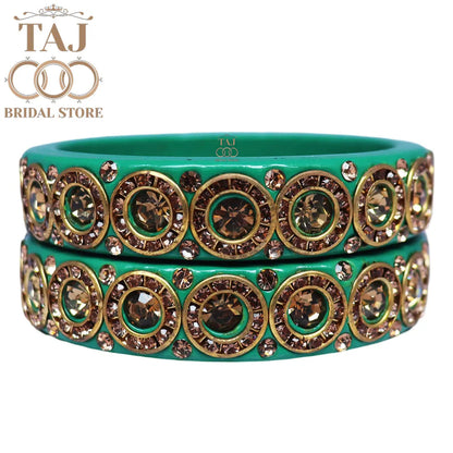 Elegant Lac Kada Bangles with Stunning Stones (Set of 2)