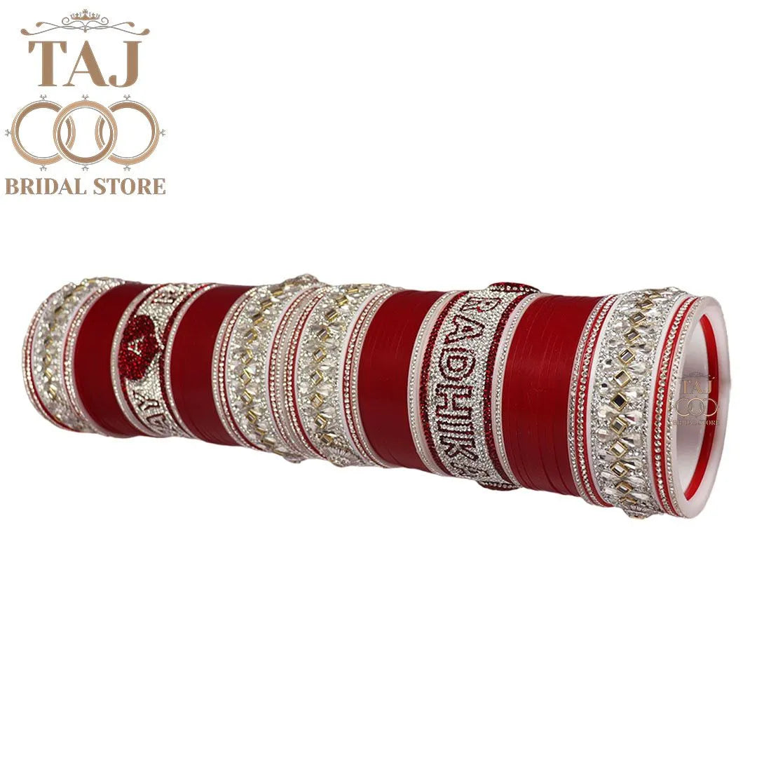 Best Punjabi Bridal Name Chura with Initial on Heart Design Taj Bridal Store